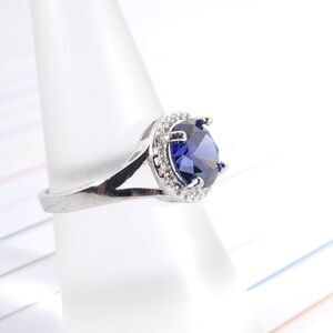 Simulated Tanzanite Halo Ring Size 6 3/4
